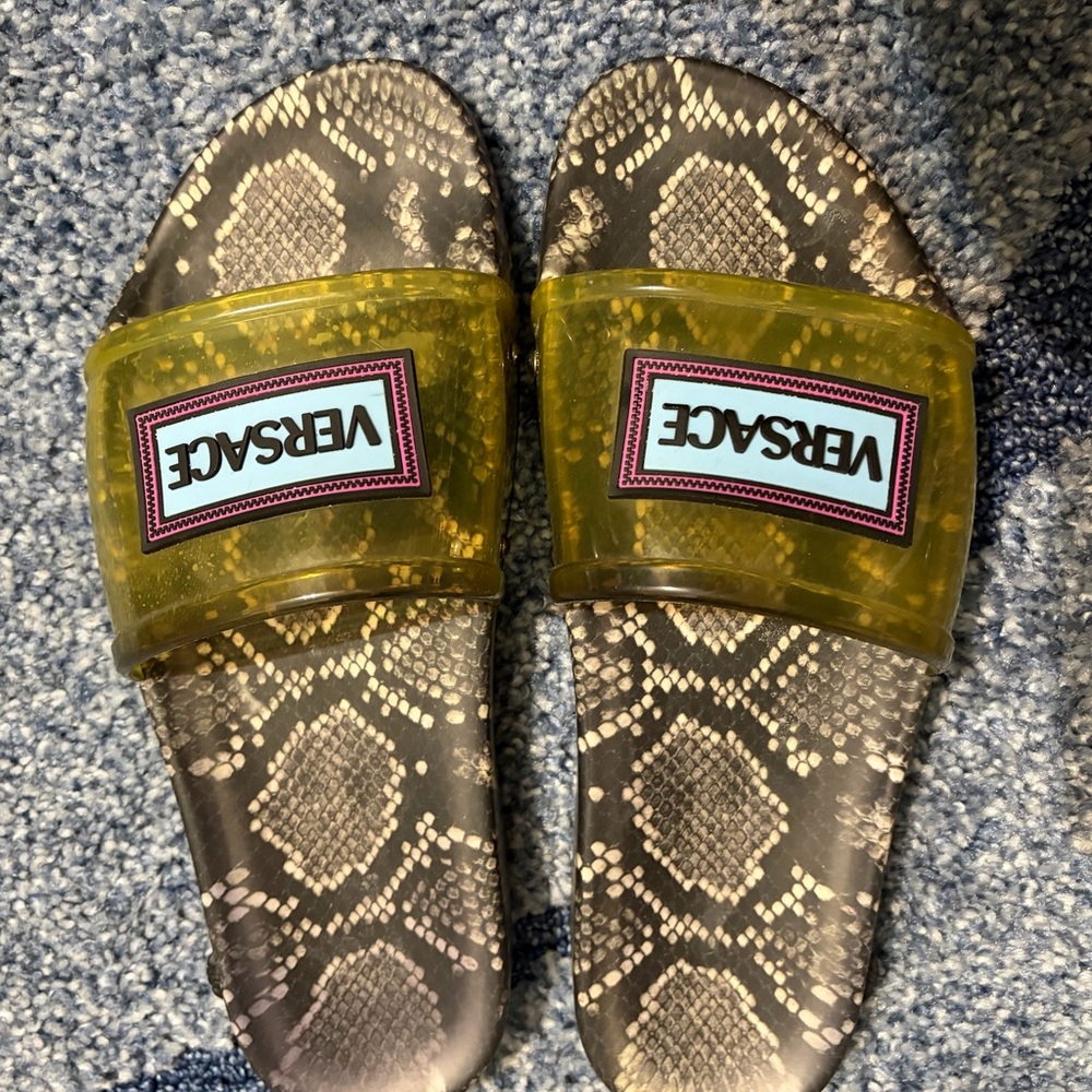 Versace Yellow Strap Snake Print Slides